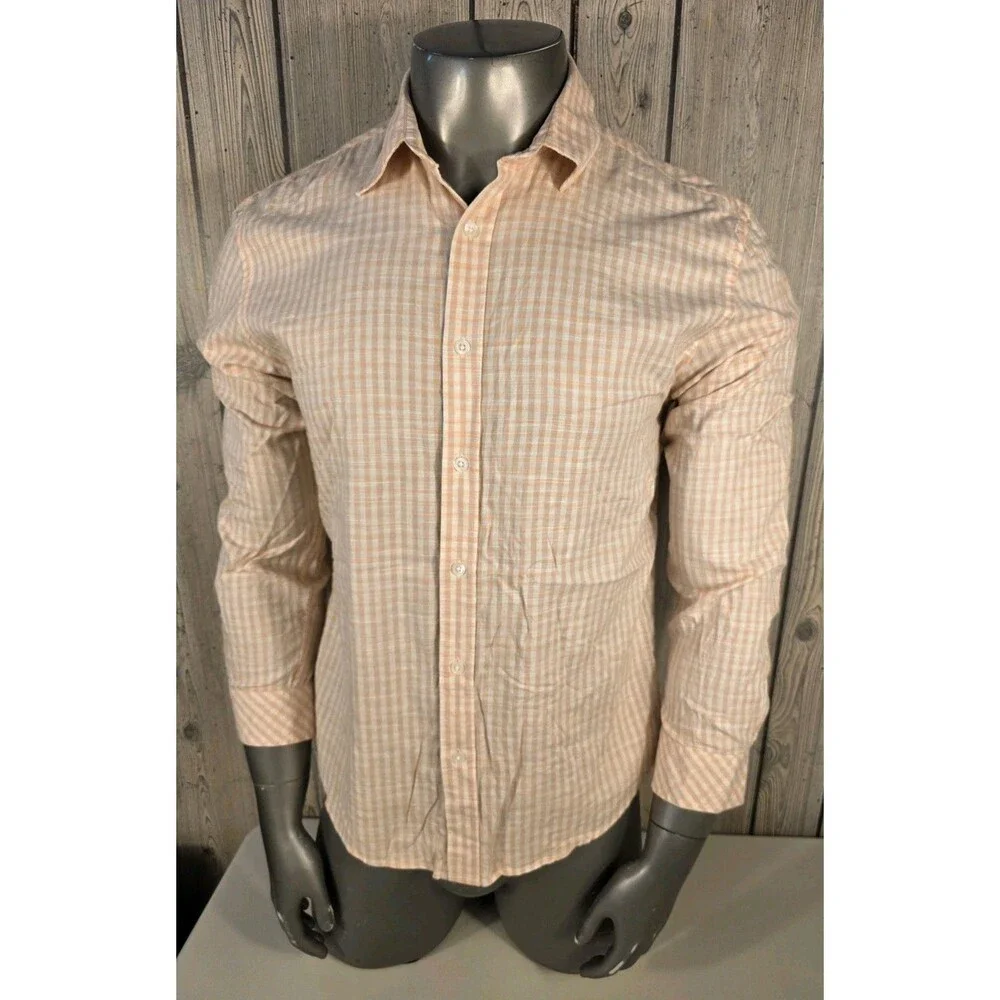 California Shirt Co 1978 Flannel Plaid Button Front Shirt Mens Large Beige Check